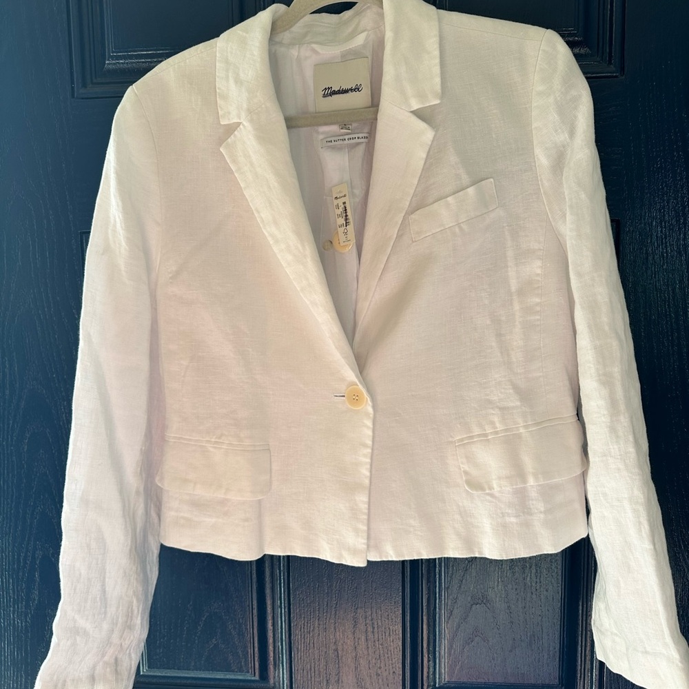 Madewell White Cropped Linen Blazer